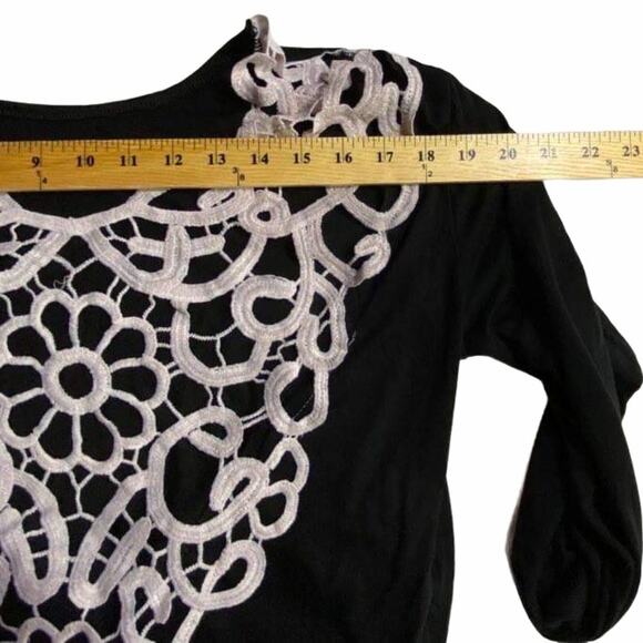 Rui Feng Fashion Black Crochet Lace Cut Out Long Sleeve Top Large - Picture 6 of 12